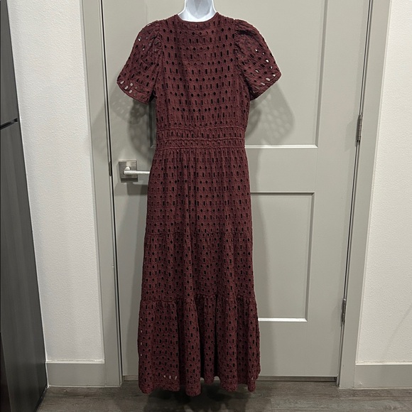 Anthropologie Somerset Maxi Dress Eyelet Edition Tiered Chocolate BROWN L - Picture 8 of 12